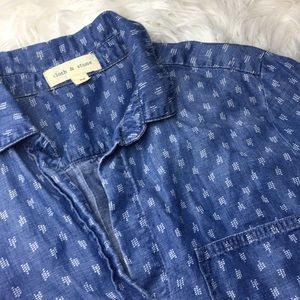 Cloth & Stone Printed Chambray 3/4 Sleeve Top